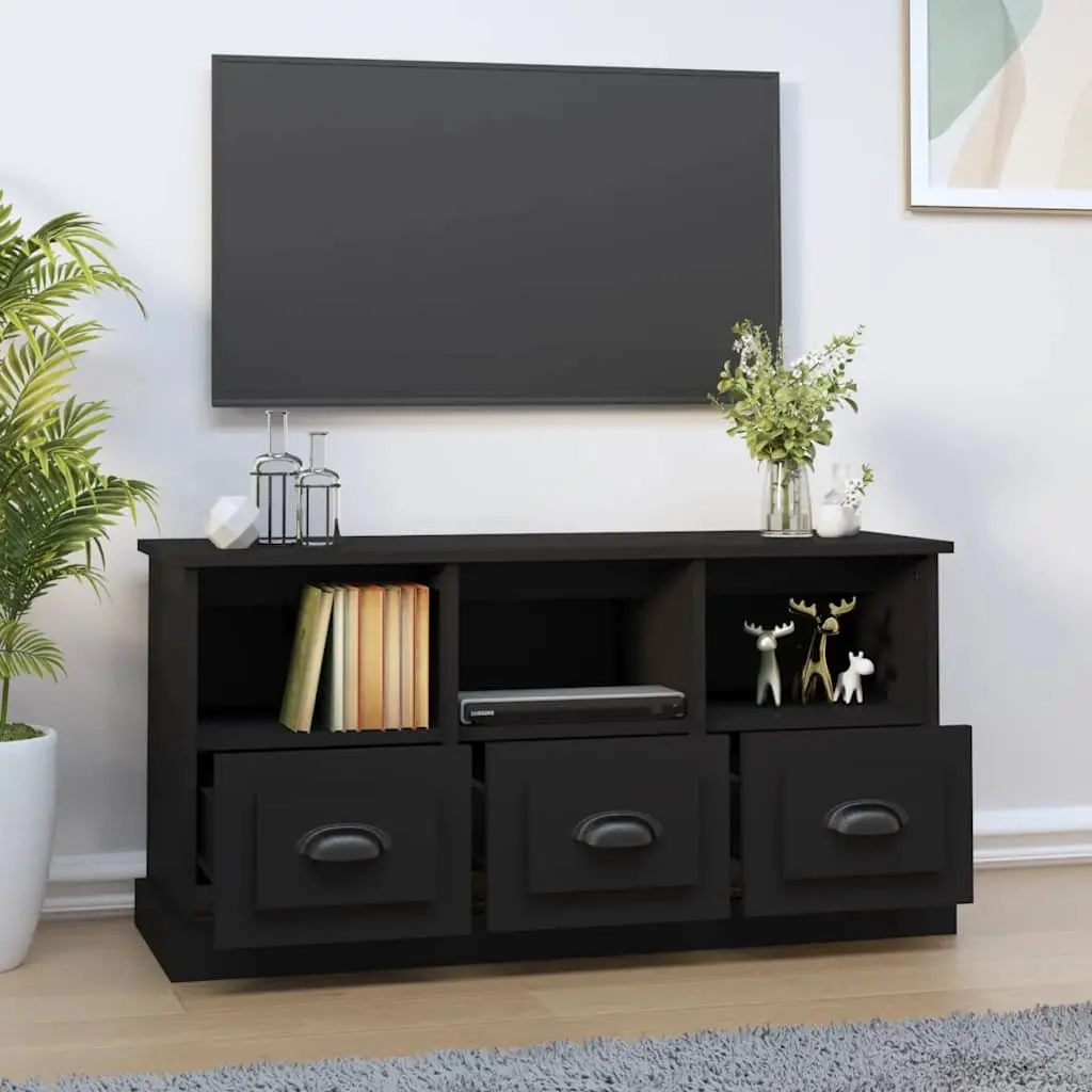 Black TV Unit for Organized Living Room Space