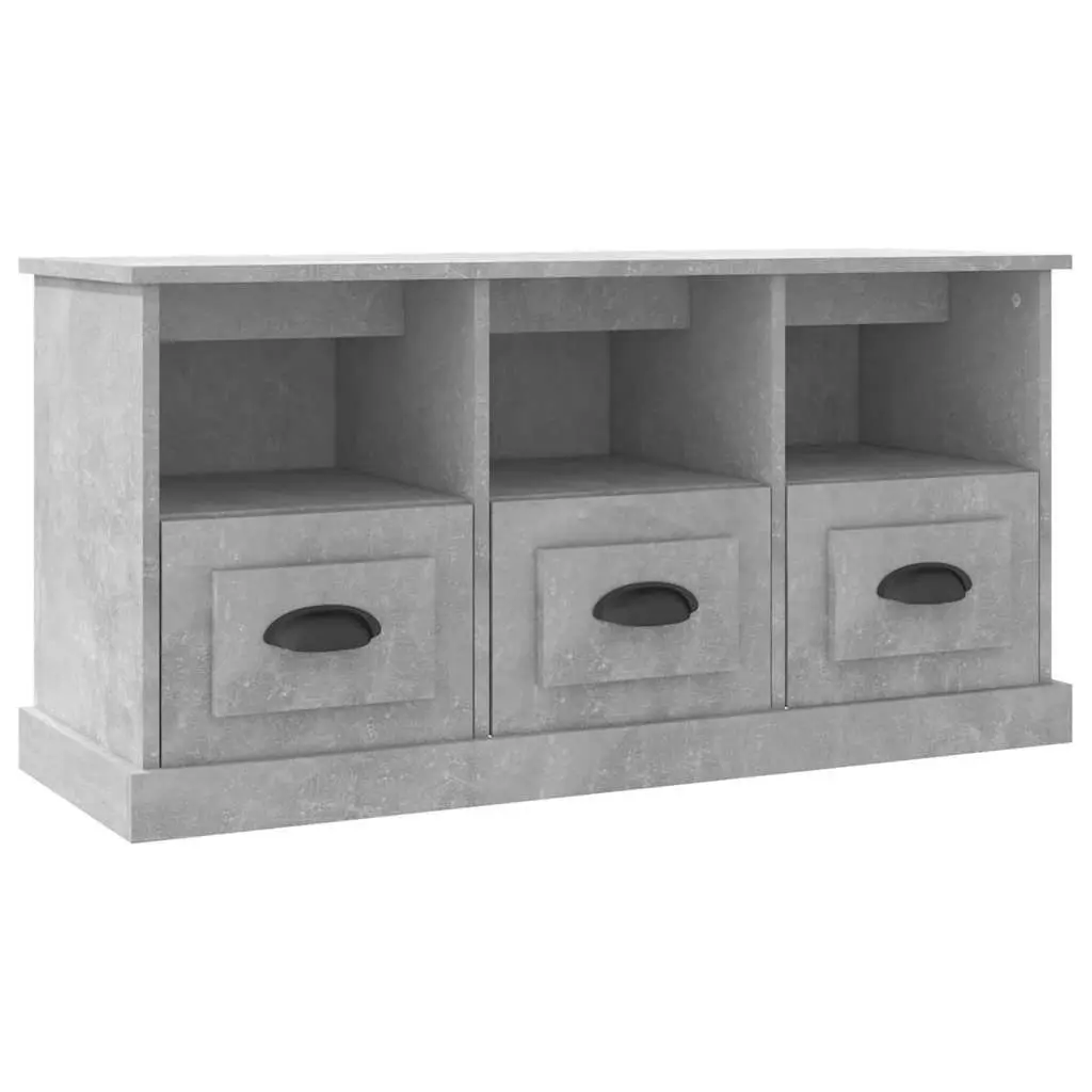 Grey TV Cabinet Engineered Wood Storage Unit 100cm with 3 Drawers and Open Shelves 35cm Depth 50cm Height
