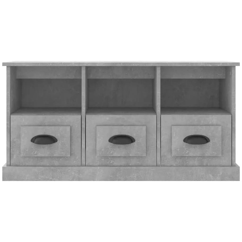 Grey TV Cabinet Engineered Wood Storage Unit 100cm with 3 Drawers and Open Shelves 35cm Depth 50cm Height