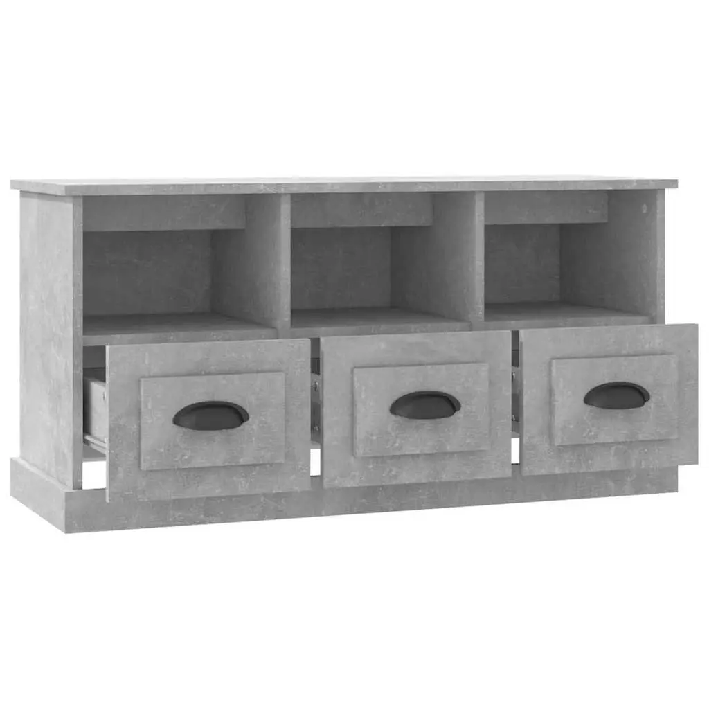 Grey TV Cabinet Engineered Wood Storage Unit 100cm with 3 Drawers and Open Shelves 35cm Depth 50cm Height