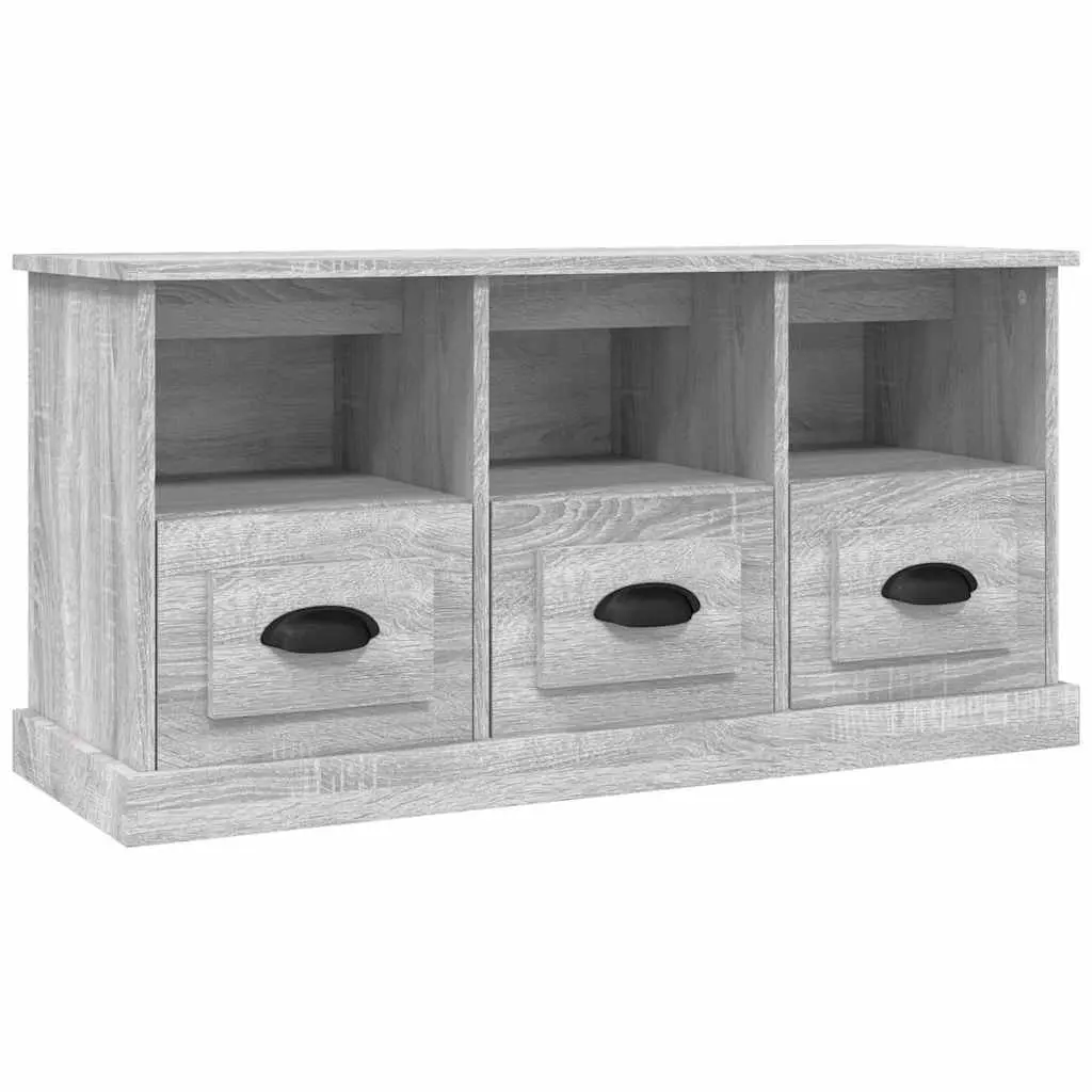 TV Stand Storage Unit Engineered Wood Grey Sonoma with 3 Drawers and 3 Open Compartments 100x35x50cm