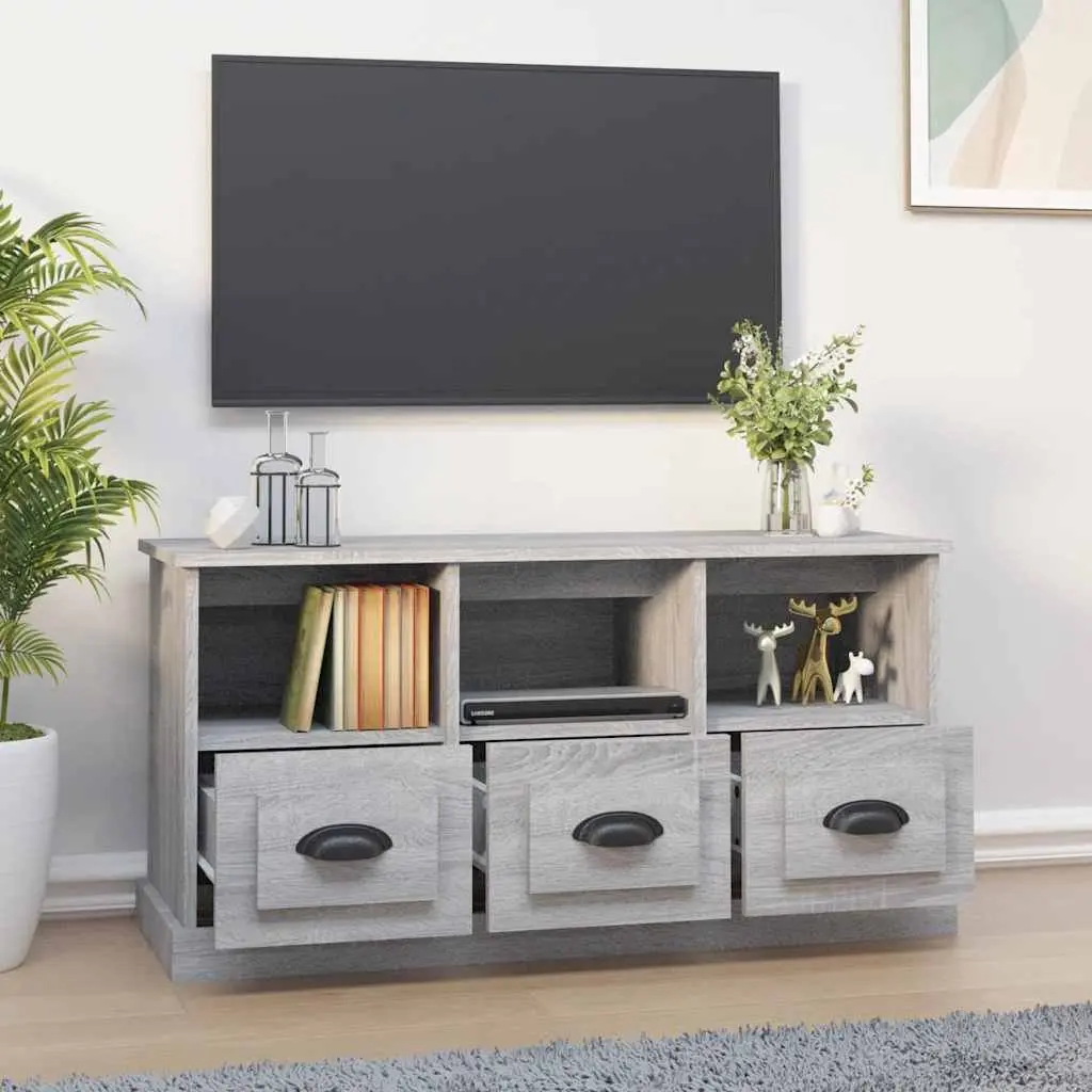 TV Stand Storage Unit Engineered Wood Grey Sonoma with 3 Drawers and 3 Open Compartments 100x35x50cm