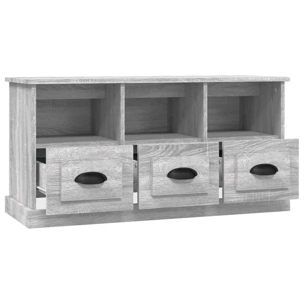 TV Stand Storage Unit Engineered Wood Grey Sonoma with 3 Drawers and 3 Open Compartments 100x35x50cm