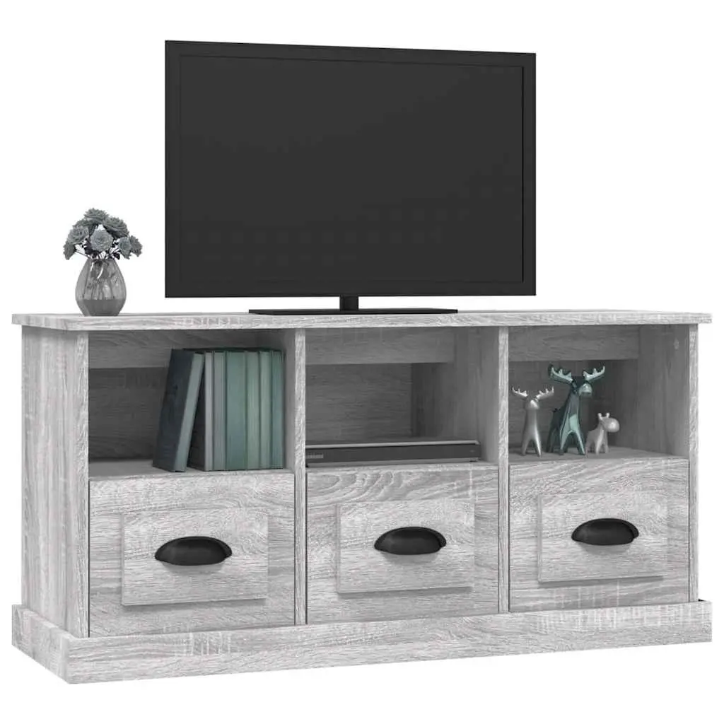 TV Stand Storage Unit Engineered Wood Grey Sonoma with 3 Drawers and 3 Open Compartments 100x35x50cm