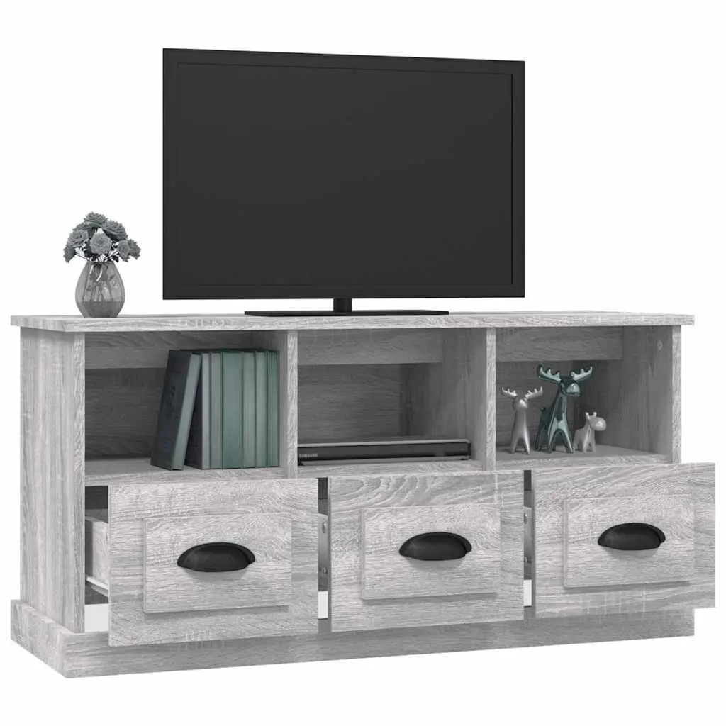 TV Stand Storage Unit Engineered Wood Grey Sonoma with 3 Drawers and 3 Open Compartments 100x35x50cm