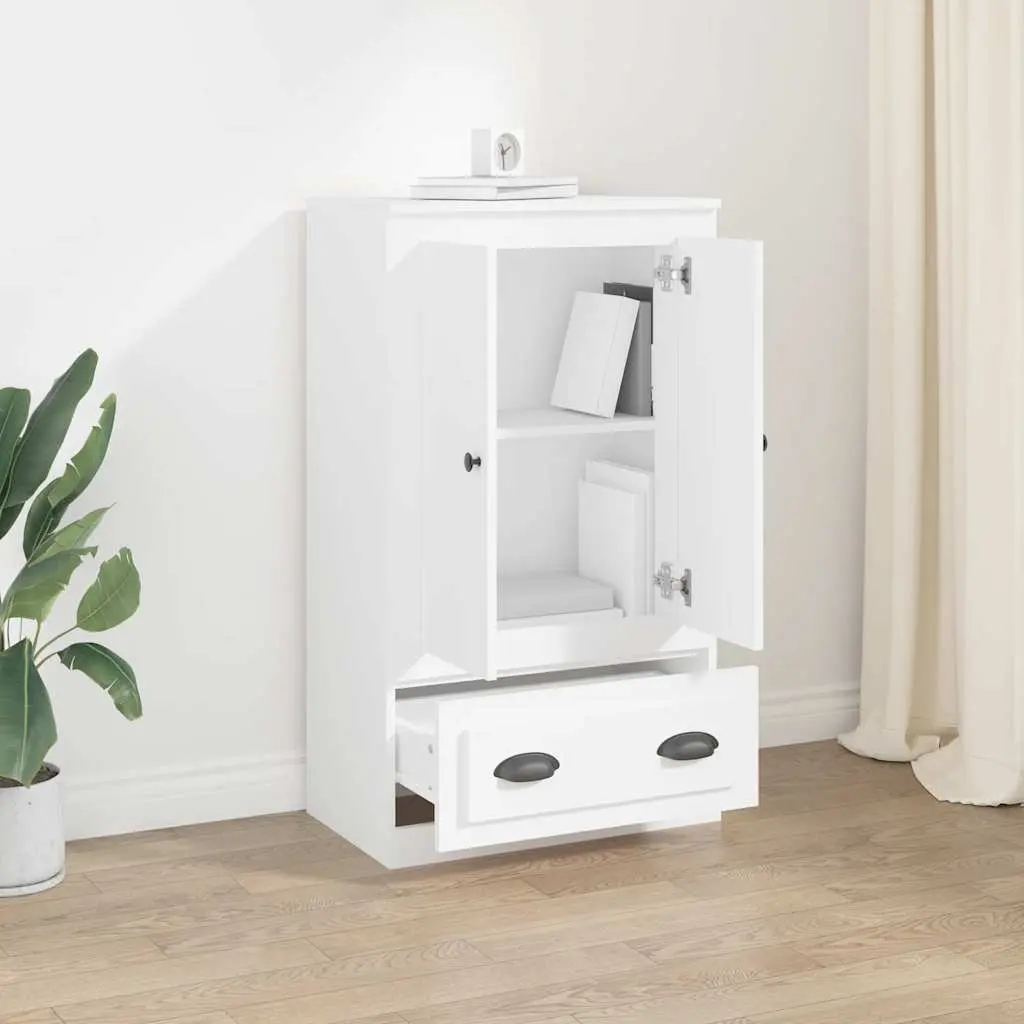 White Highboard Storage Cabinet 60x35.5x103.5cm Engineered Wood Sideboard