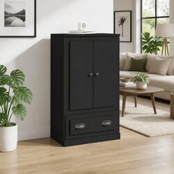 Black Highboard Sideboard Cabinet Storage Engineered Wood 60x35.5x103.5cm