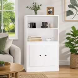 White Highboard Storage Cabinet Engineered Wood Sideboard Buffet Display Unit