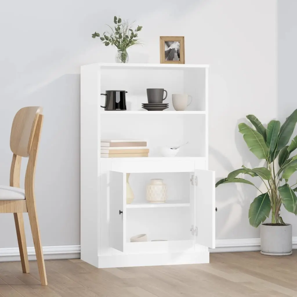 White Highboard Storage Cabinet Engineered Wood Sideboard Buffet Display Unit