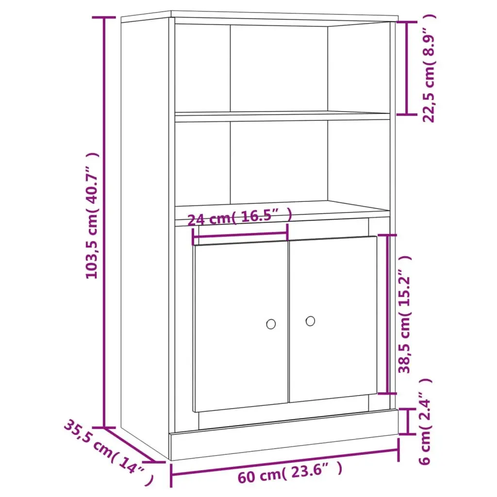 White Highboard Storage Cabinet Engineered Wood Sideboard Buffet Display Unit