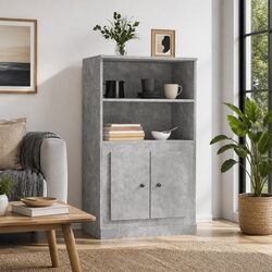 Grey Highboard Sideboard Storage Cabinet Engineered Wood 60x35.5x103.5 cm