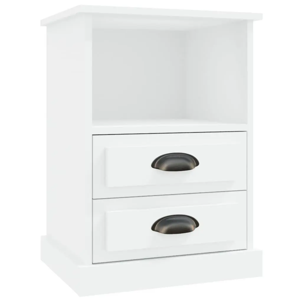 Bedside Tables White Engineered Wood 43x36x60 cm 2 Piece Storage with Drawers and Open Compartment