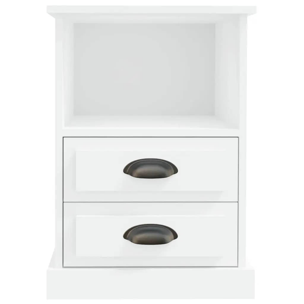 Bedside Tables White Engineered Wood 43x36x60 cm 2 Piece Storage with Drawers and Open Compartment