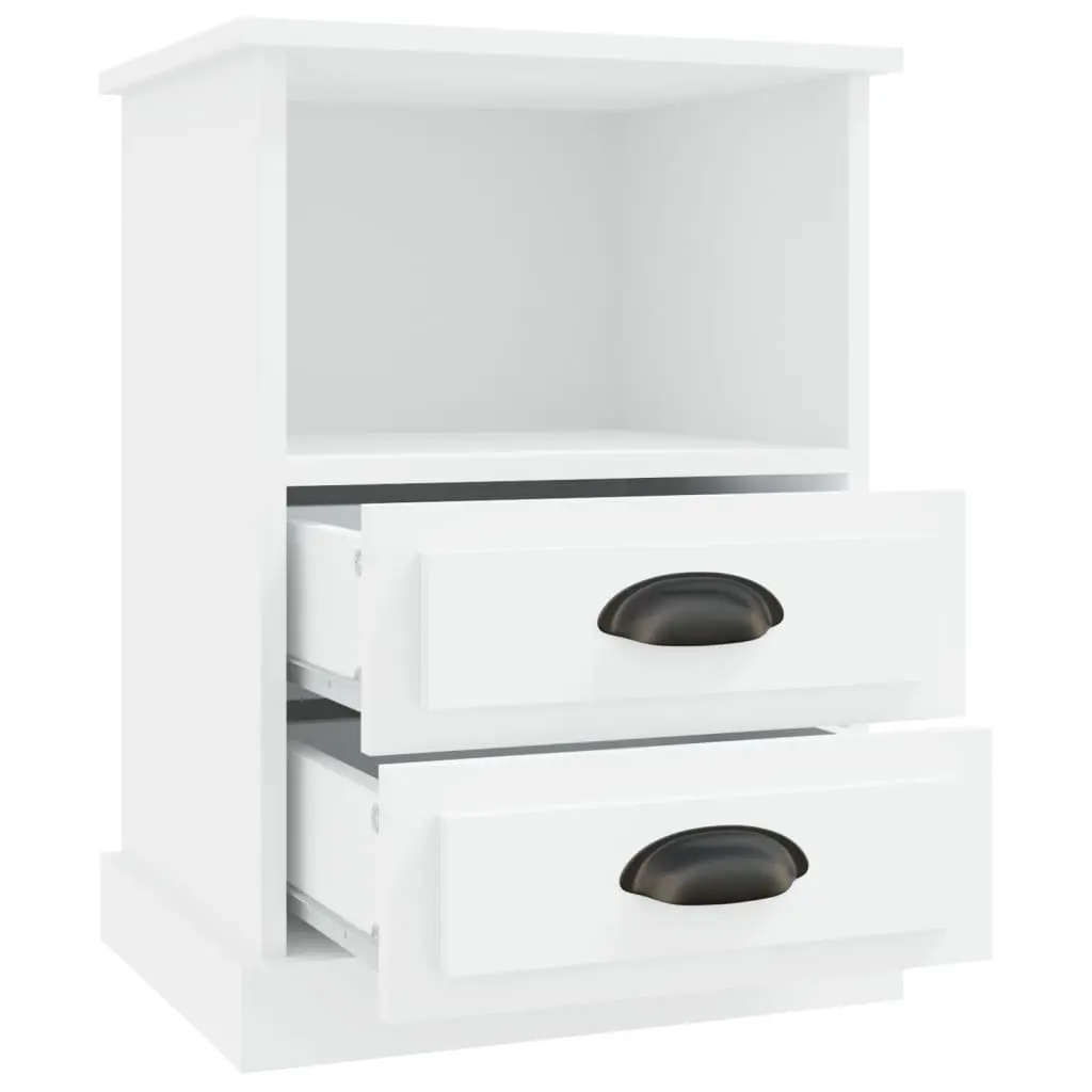 Bedside Tables White Engineered Wood 43x36x60 cm 2 Piece Storage with Drawers and Open Compartment