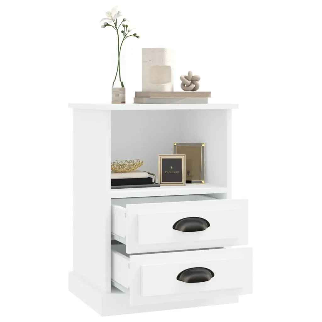 Bedside Tables White Engineered Wood 43x36x60 cm 2 Piece Storage with Drawers and Open Compartment