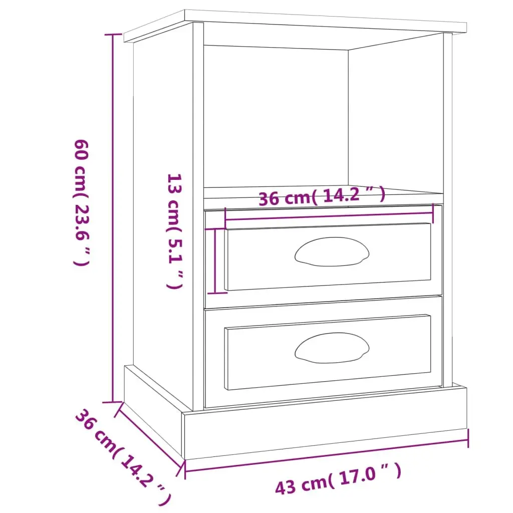 Bedside Tables White Engineered Wood 43x36x60 cm 2 Piece Storage with Drawers and Open Compartment