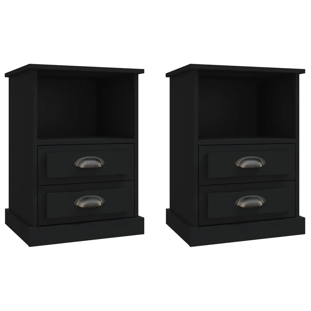 Bedside Cabinets 2 pcs Black 43x36x60 cm Nightstand Drawers Storage