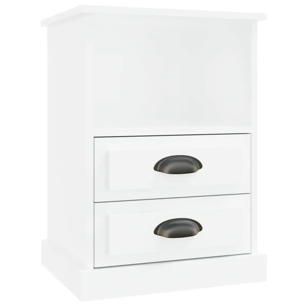 Bedside Cabinet Engineered Wood White High Gloss 2 Drawers Open Shelf