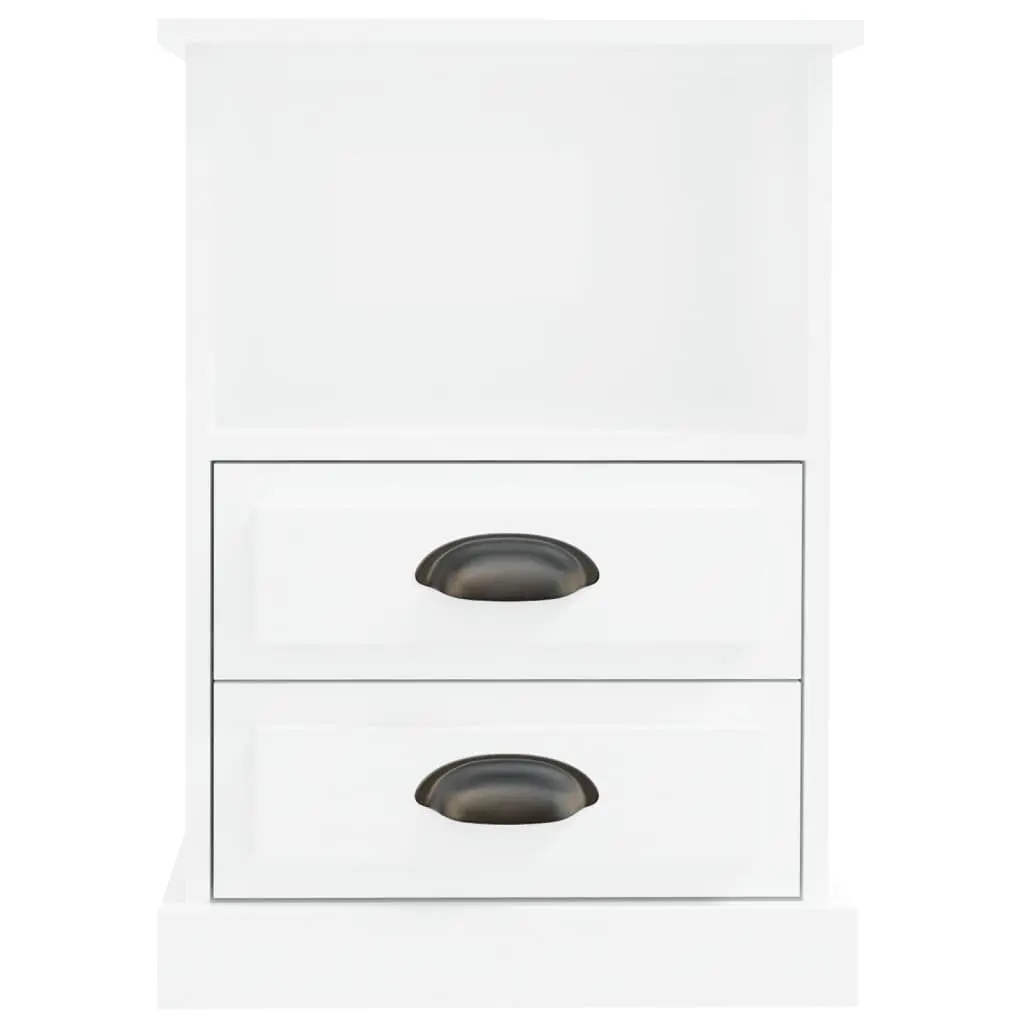 Bedside Cabinet Engineered Wood White High Gloss 2 Drawers Open Shelf