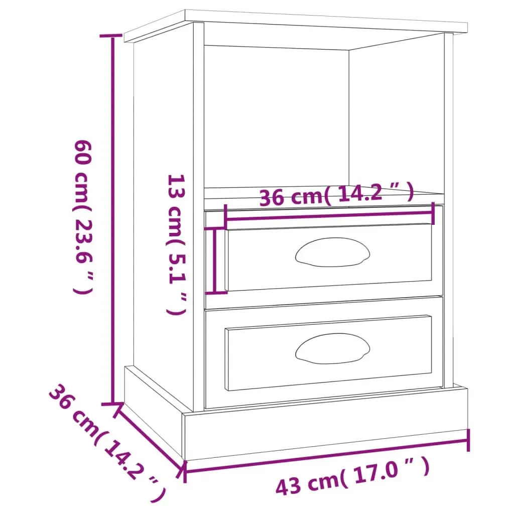 Bedside Cabinet Engineered Wood White High Gloss 2 Drawers Open Shelf