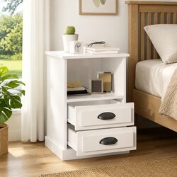 Bedside Cabinets 2 pcs White High Gloss Storage Drawers Nightstand Side Table