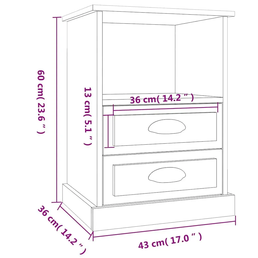 White High Gloss Bedside Cabinets 2 Piece Nightstands with Storage Drawers and Open Compartment Engineered Wood