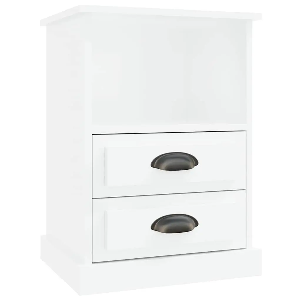 White High Gloss Bedside Cabinets 2 Piece Nightstands with Storage Drawers and Open Compartment Engineered Wood