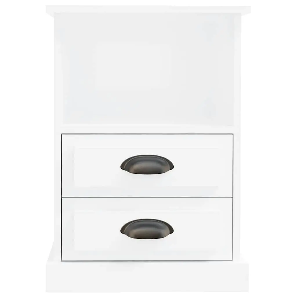 White High Gloss Bedside Cabinets 2 Piece Nightstands with Storage Drawers and Open Compartment Engineered Wood