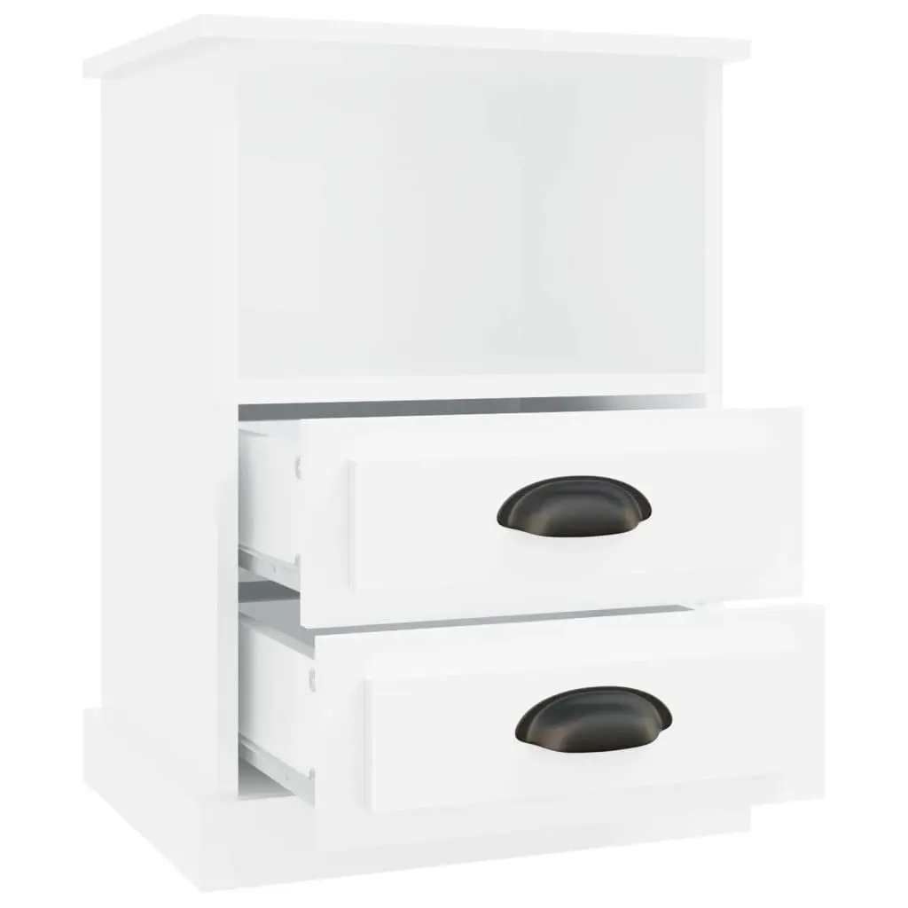 White High Gloss Bedside Cabinets 2 Piece Nightstands with Storage Drawers and Open Compartment Engineered Wood