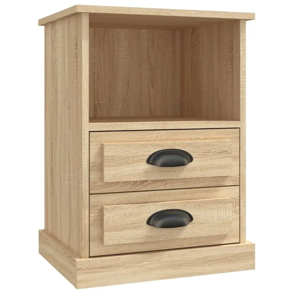 Nightstand Storage Cabinet Sonoma Oak Engineered Wood 2 Drawers Open Compartment 43x36x60cm