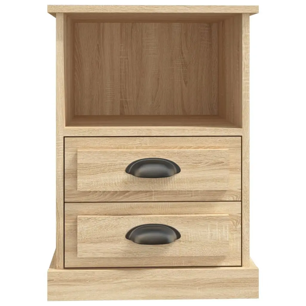 Nightstand Storage Cabinet Sonoma Oak Engineered Wood 2 Drawers Open Compartment 43x36x60cm