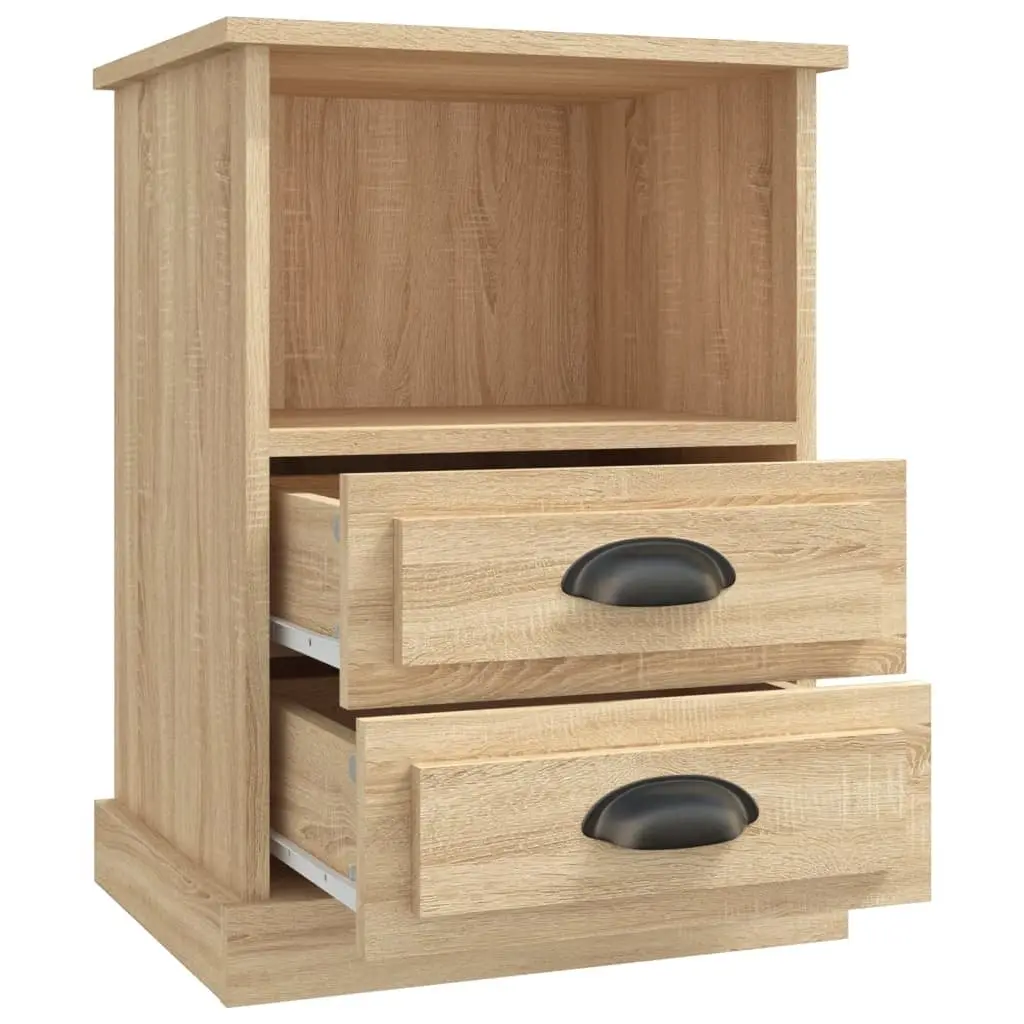 Nightstand Storage Cabinet Sonoma Oak Engineered Wood 2 Drawers Open Compartment 43x36x60cm