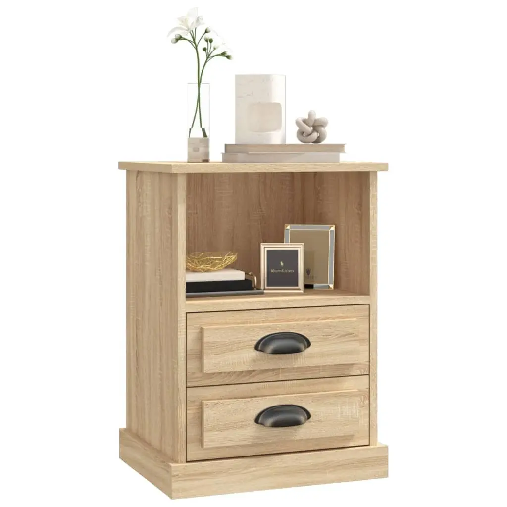 Nightstand Storage Cabinet Sonoma Oak Engineered Wood 2 Drawers Open Compartment 43x36x60cm