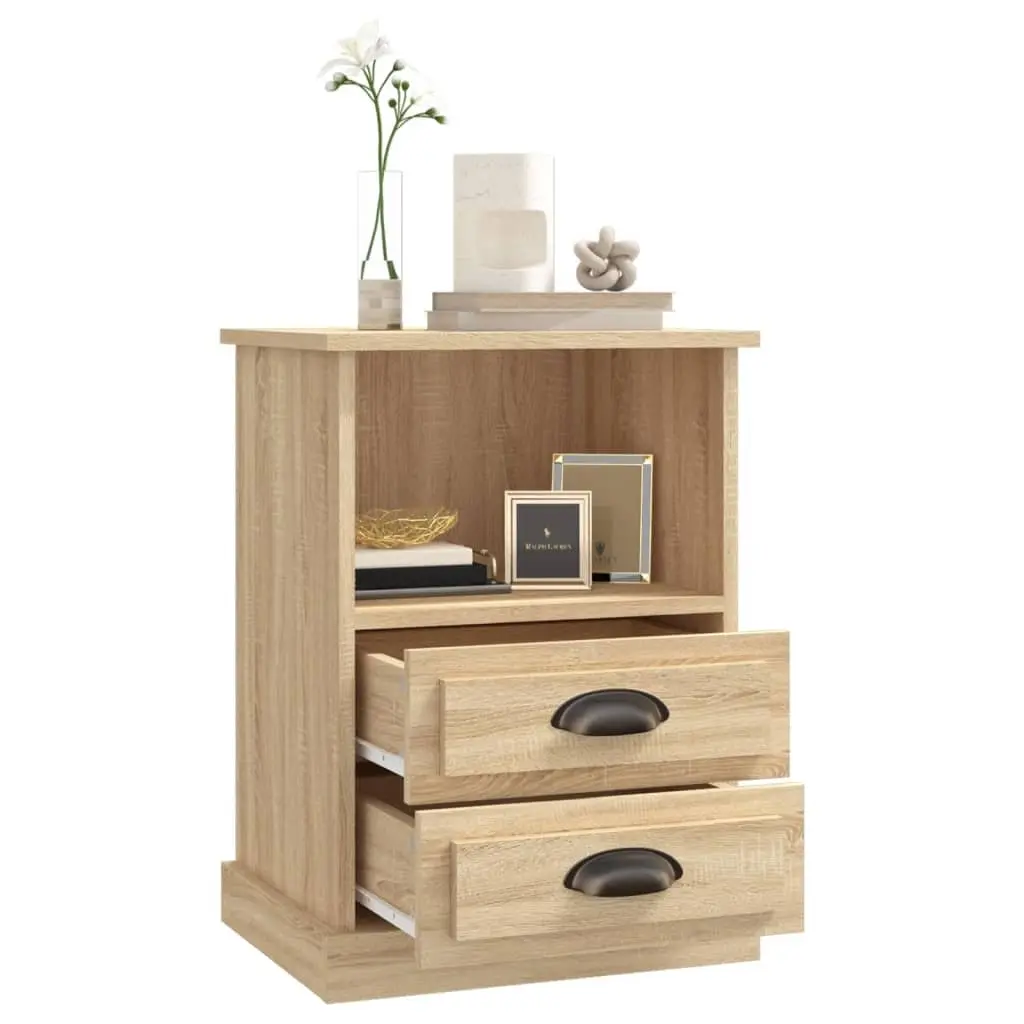 Nightstand Storage Cabinet Sonoma Oak Engineered Wood 2 Drawers Open Compartment 43x36x60cm