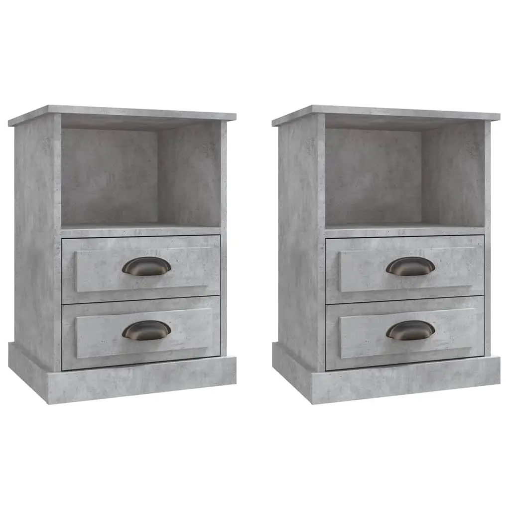 Bedside Cabinet Engineered Wood 43x36x60 cm Concrete Grey Nightstand Storage Table with 2 Drawers and 1 Open Compartment