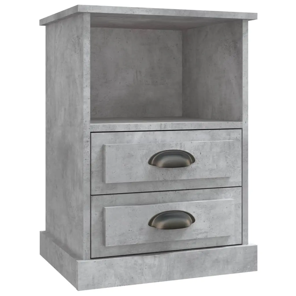 Bedside Cabinet Engineered Wood 43x36x60 cm Concrete Grey Nightstand Storage Table with 2 Drawers and 1 Open Compartment