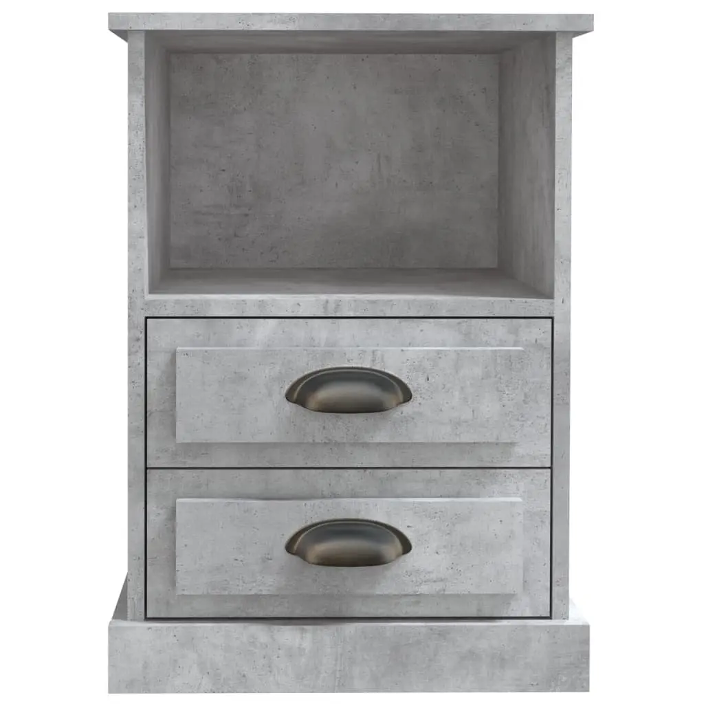 Bedside Cabinet Engineered Wood 43x36x60 cm Concrete Grey Nightstand Storage Table with 2 Drawers and 1 Open Compartment