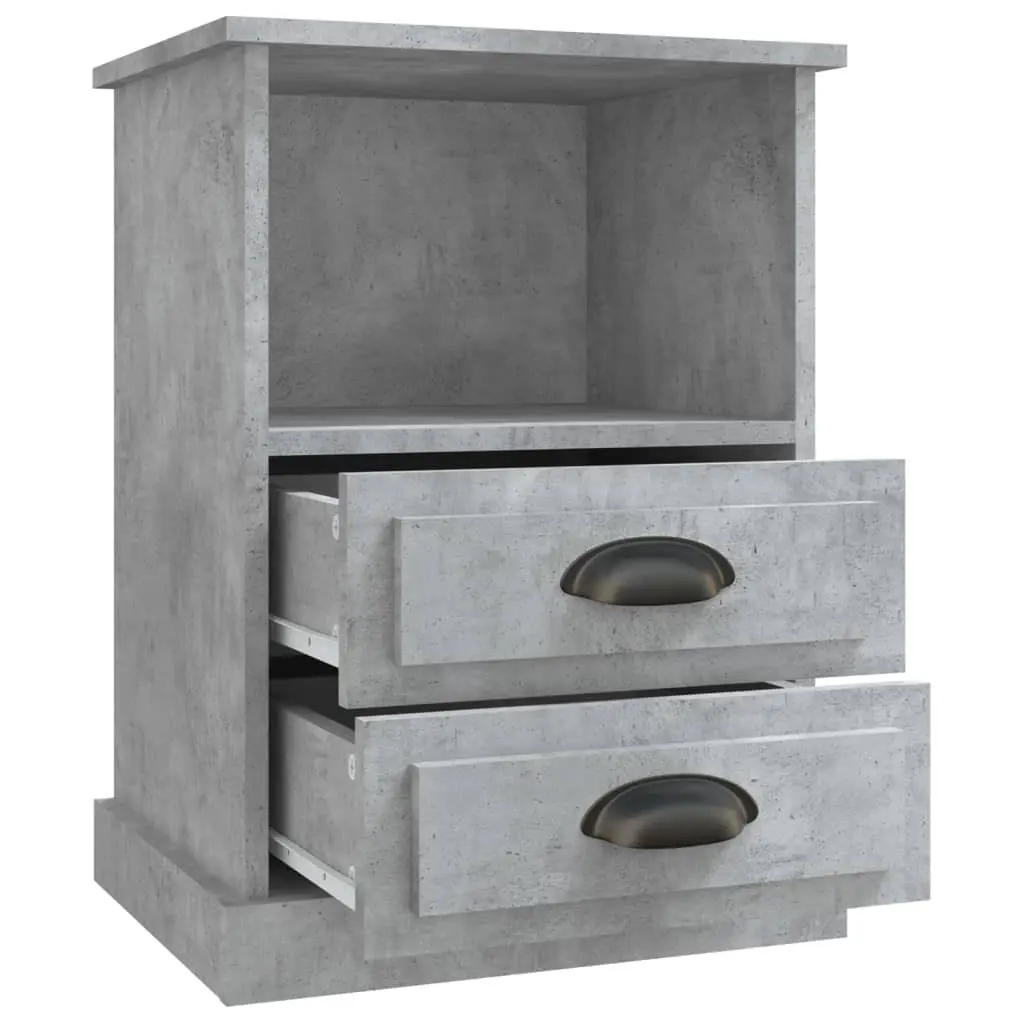 Bedside Cabinet Engineered Wood 43x36x60 cm Concrete Grey Nightstand Storage Table with 2 Drawers and 1 Open Compartment