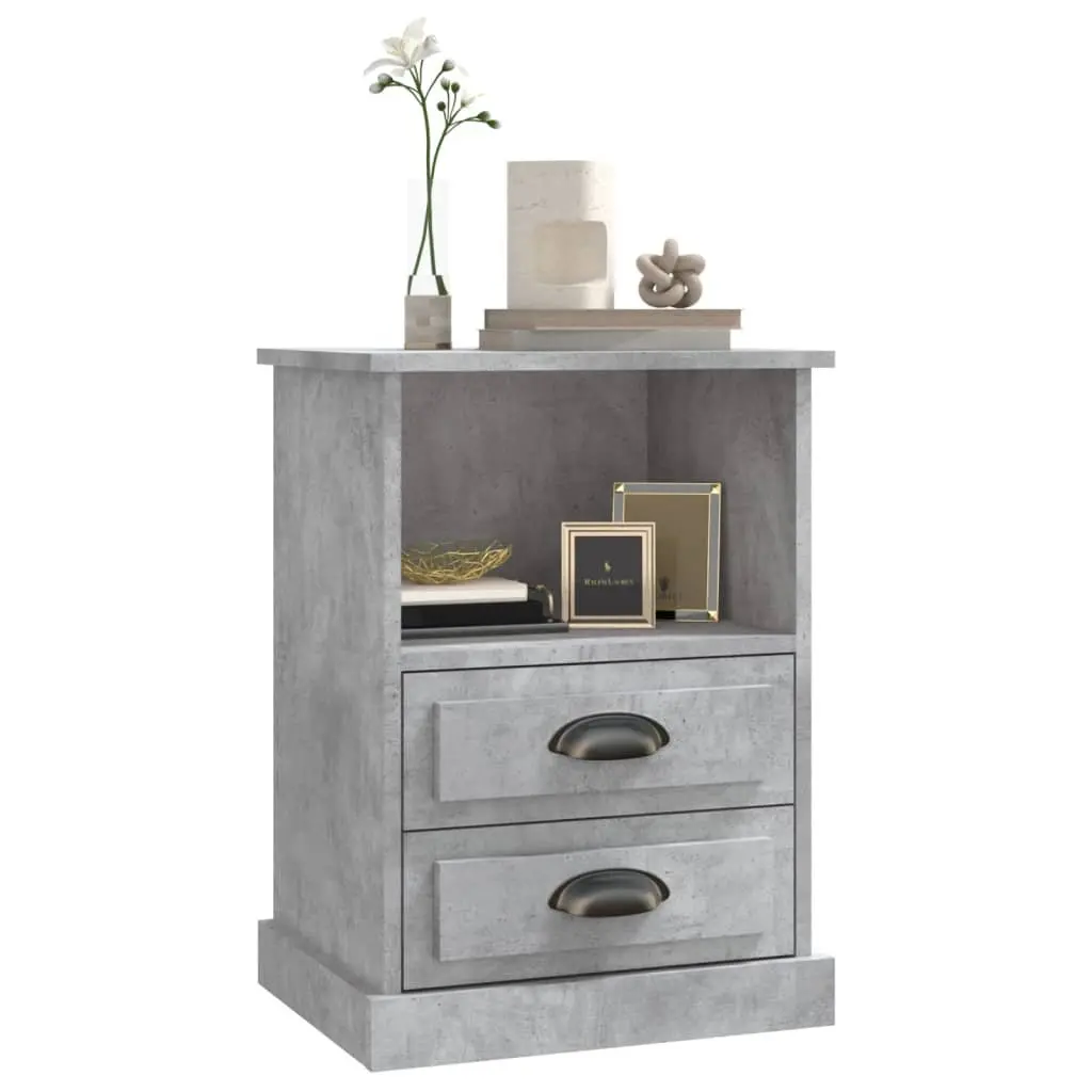 Bedside Cabinet Engineered Wood 43x36x60 cm Concrete Grey Nightstand Storage Table with 2 Drawers and 1 Open Compartment