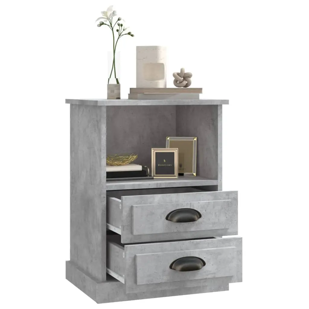 Bedside Cabinet Engineered Wood 43x36x60 cm Concrete Grey Nightstand Storage Table with 2 Drawers and 1 Open Compartment