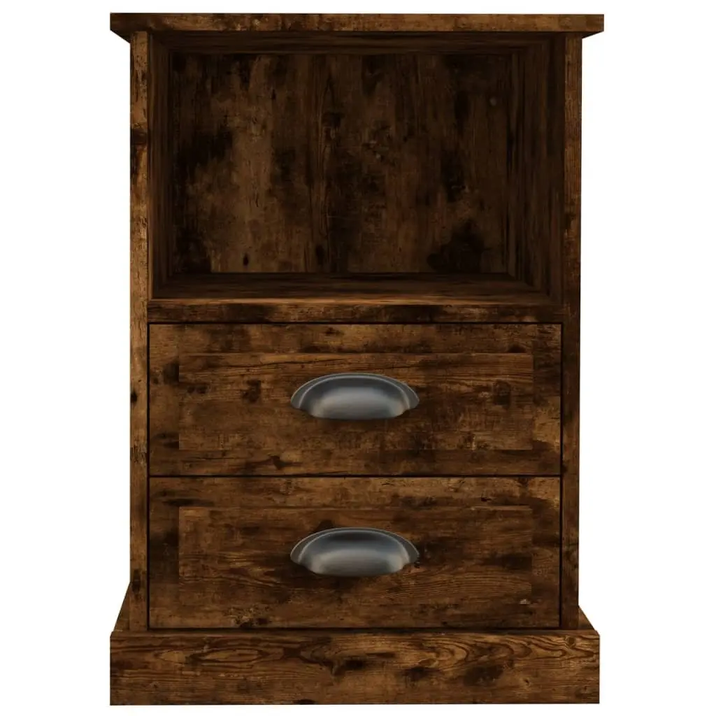 Bedside Tables Engineered Wood Brown 43x36x60cm 2 Drawers Open Compartment Storage
