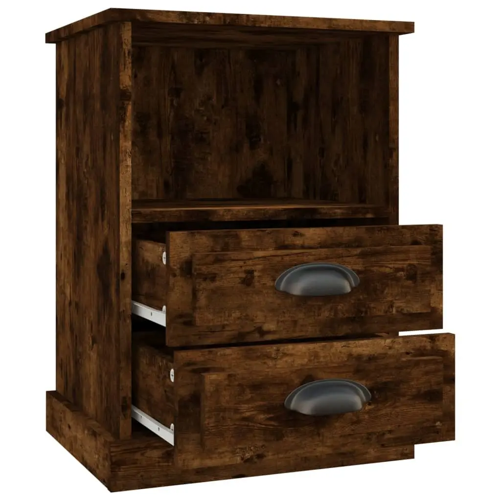 Bedside Tables Engineered Wood Brown 43x36x60cm 2 Drawers Open Compartment Storage