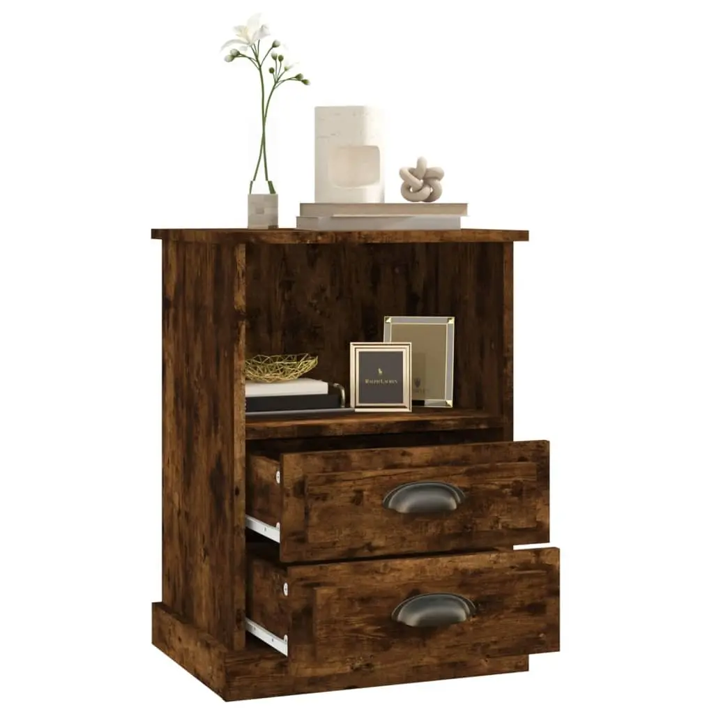 Bedside Tables Engineered Wood Brown 43x36x60cm 2 Drawers Open Compartment Storage