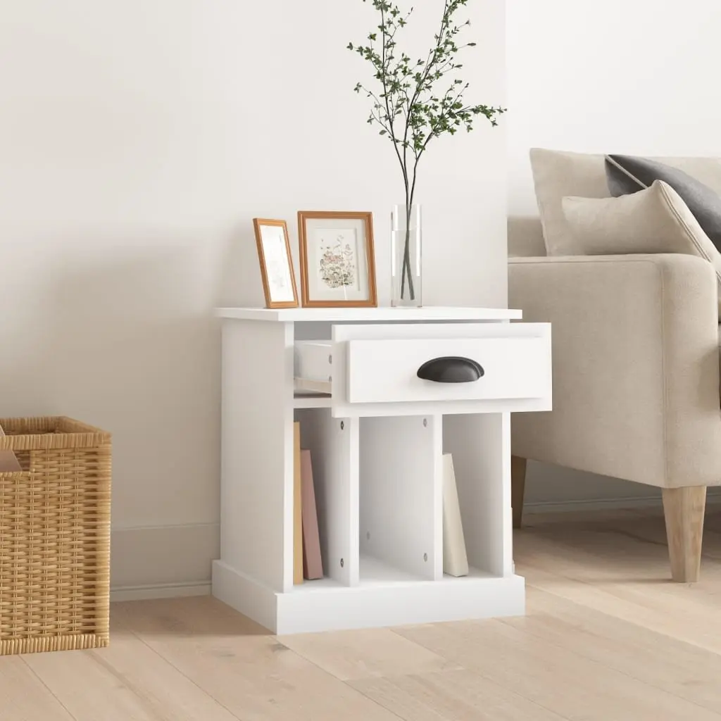 Bedside Cabinet Engineered Wood 43x36x50 cm White Drawer Storage Nightstand Side Table