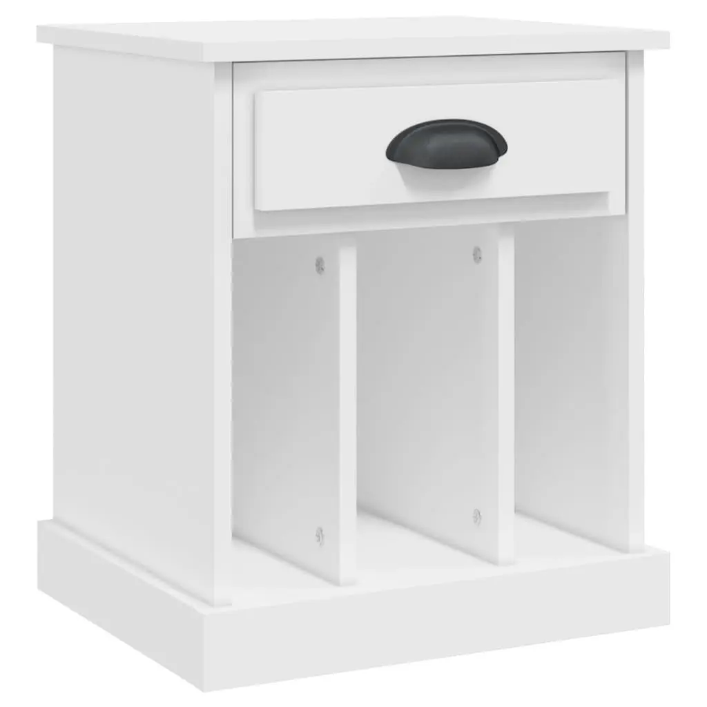 White Bedside Cabinet Engineered Wood Nightstand with Drawer and Three Storage Compartments Two Piece Set