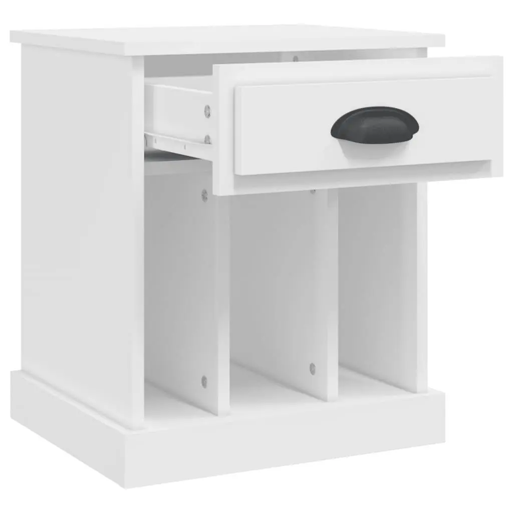 White Bedside Cabinet Engineered Wood Nightstand with Drawer and Three Storage Compartments Two Piece Set