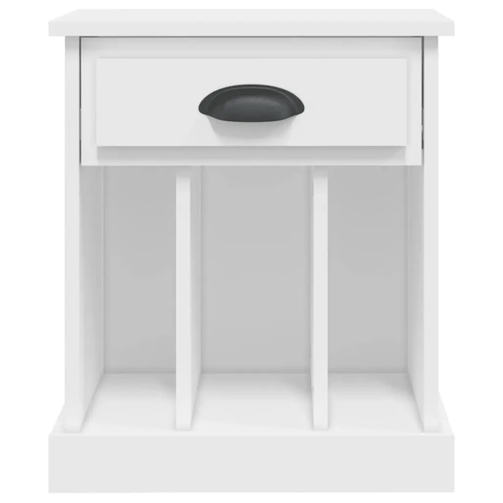 White Bedside Cabinet Engineered Wood Nightstand with Drawer and Three Storage Compartments Two Piece Set