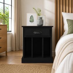 Bedside Cabinet Black Nightstand with Drawer Compartments Storage Organizer