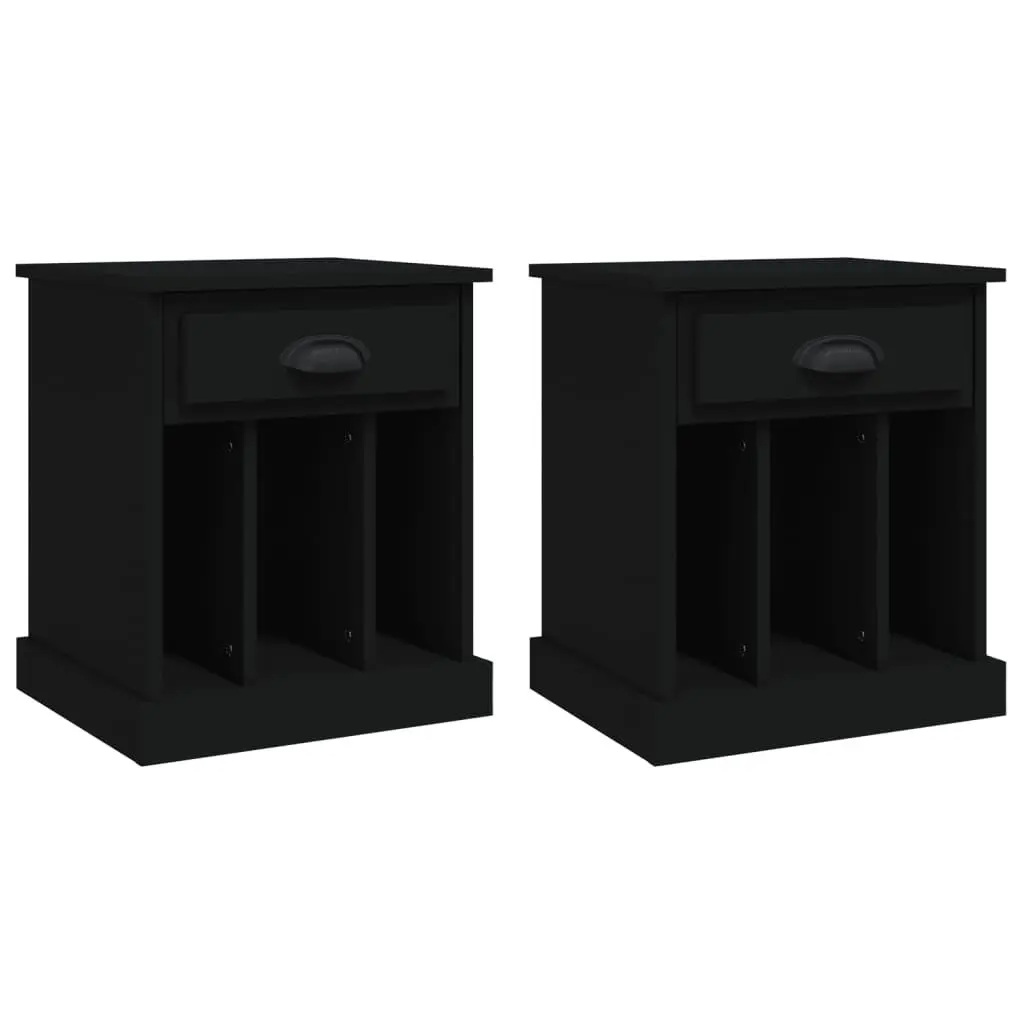 Bedside Table Engineered Wood Black 43x36x50 cm Storage Drawer Compartments