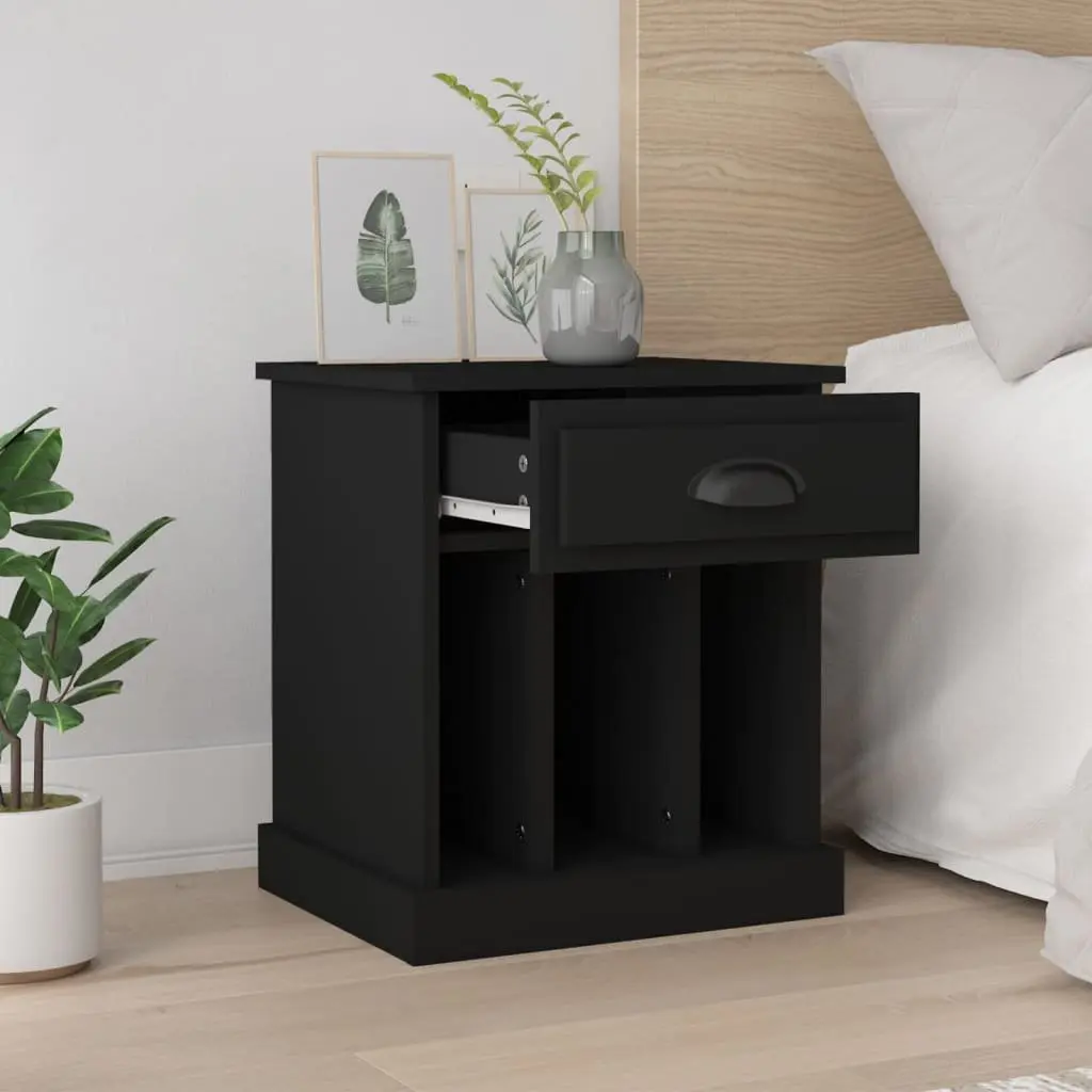 Bedside Table Engineered Wood Black 43x36x50 cm Storage Drawer Compartments